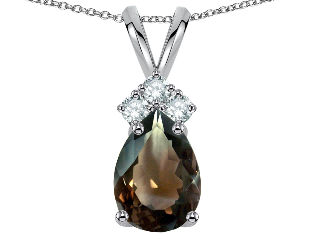 Star K Pear Shape 8x6mm Genuine Smoky Quartz Rabbit Ear Pendant Necklace