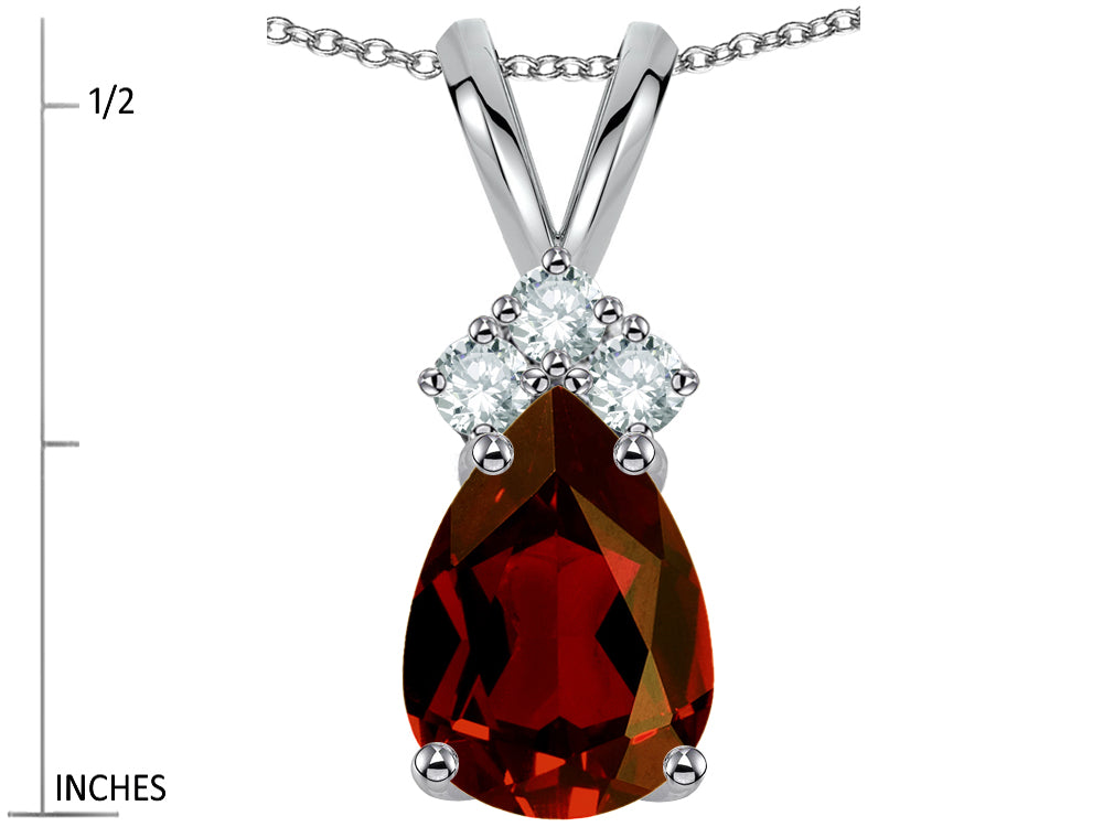 Star K Pear Shape 8x6mm Genuine Garnet Rabbit Ear Pendant Necklace