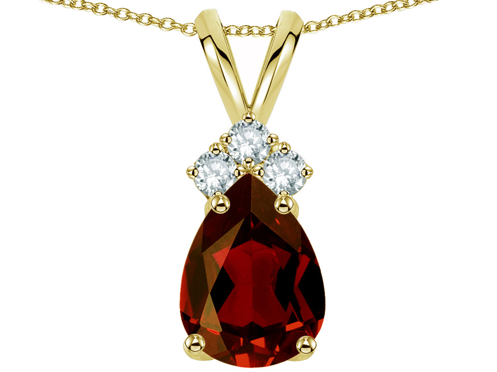 Star K Pear Shape 8x6mm Genuine Garnet Rabbit Ear Pendant Necklace