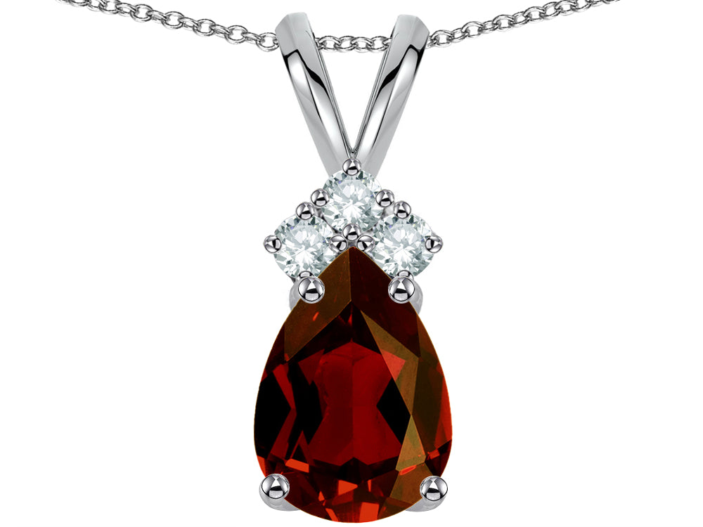 Star K Pear Shape 8x6mm Genuine Garnet Rabbit Ear Pendant Necklace