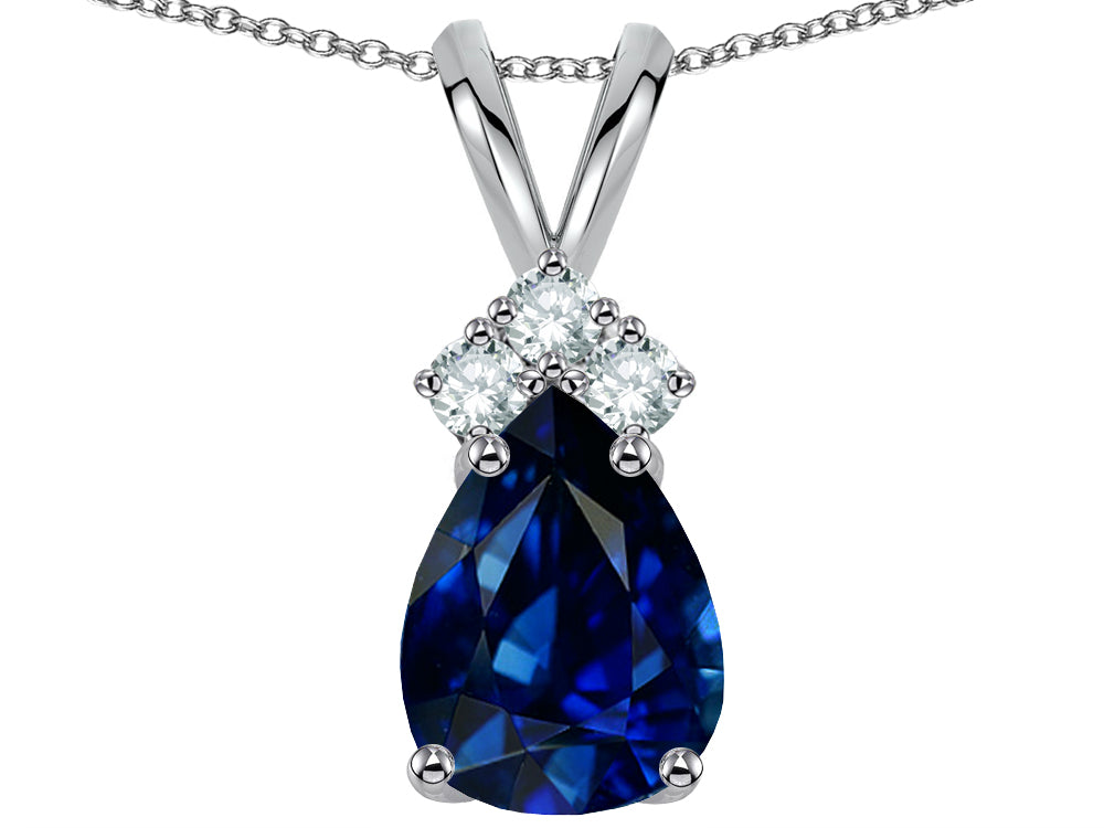 Star K Pear Shape 8x6mm Created Sapphire Rabbit Ear Pendant Necklace