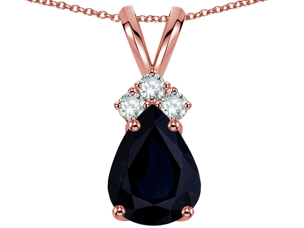 Star K Classic Pear Shape 8x6mm Genuine Dark Sapphire Rabbit Ear Pendant Necklace