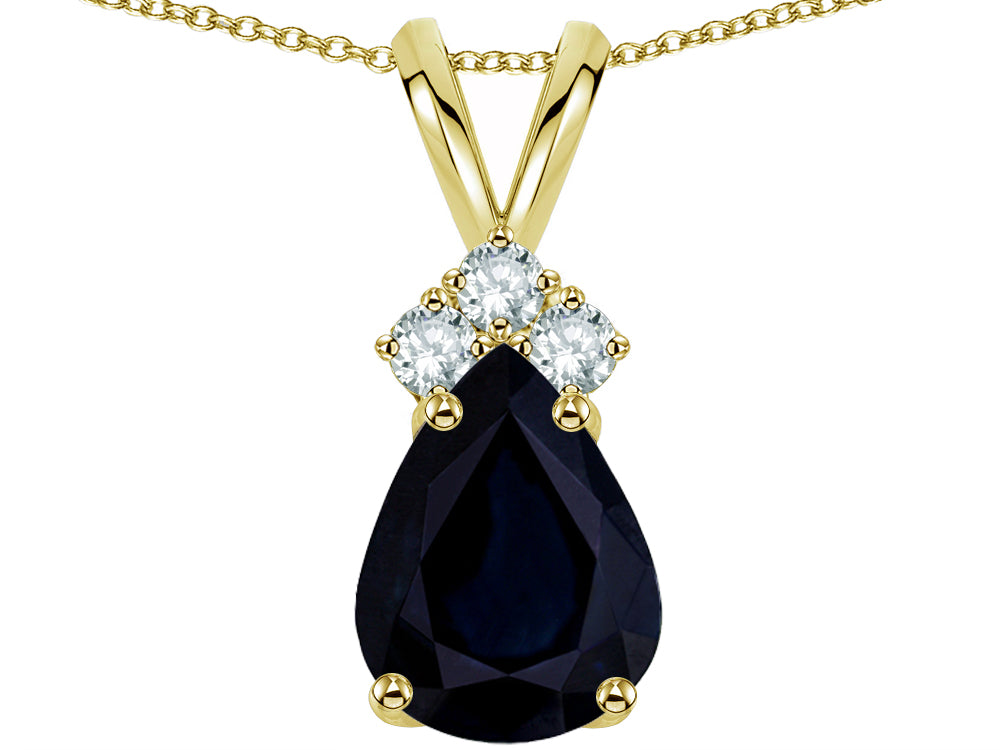 Star K Classic Pear Shape 8x6mm Genuine Dark Sapphire Rabbit Ear Pendant Necklace