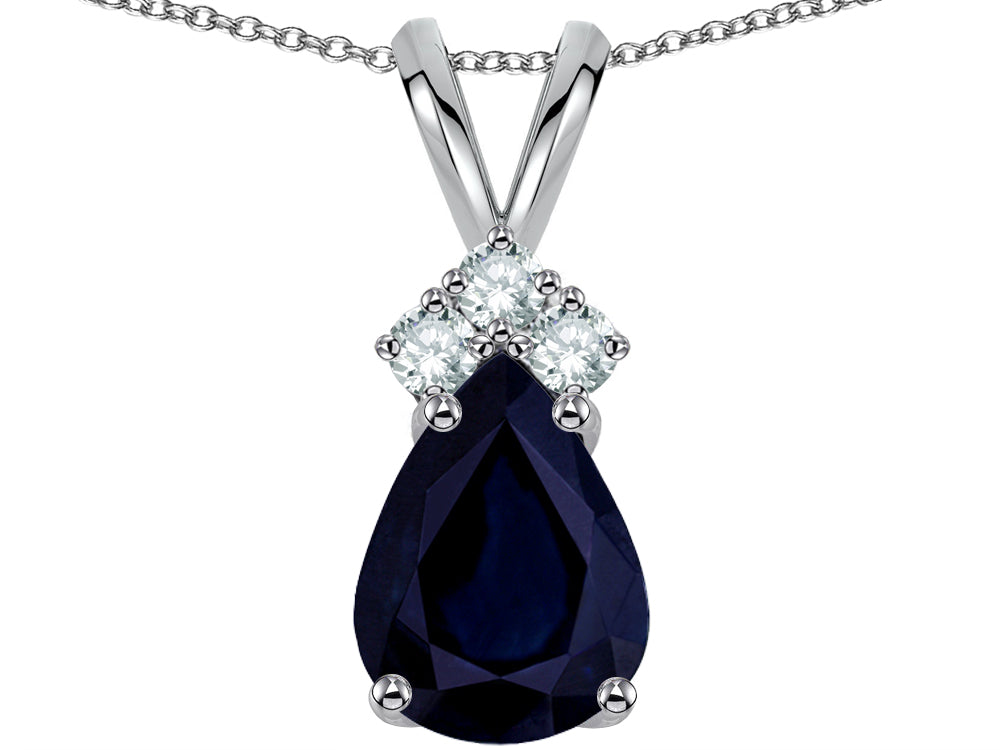 Star K Classic Pear Shape 8x6mm Genuine Dark Sapphire Rabbit Ear Pendant Necklace
