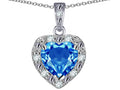 Star K 14k White Gold Heart Shape Genuine Blue Topaz Halo Pendant Necklace