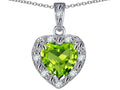 Star K 14k White Gold Heart Shape Genuine Peridot Halo Pendant Necklace