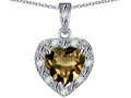 Star K 14k White Gold Heart Shape Genuine Smoky Quartz Halo Pendant Necklace