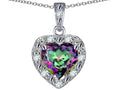 Star K 14k White Gold Heart Shape Rainbow Mystic Topaz Halo Pendant Necklace
