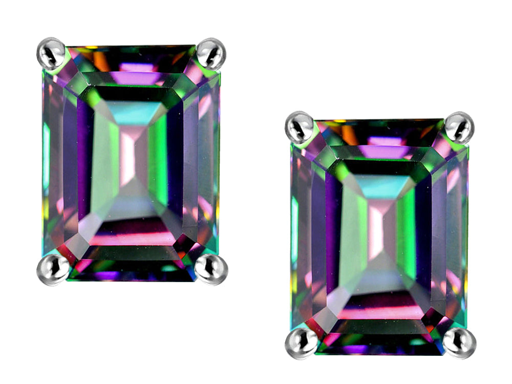 Star K Emerald Cut 8x6mm Rainbow Mystic Topaz Earrings Studs