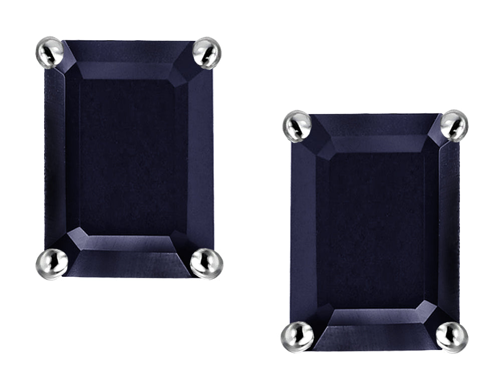 Star K Emerald Cut 8x6mm Genuine Black Sapphire Earrings Studs
