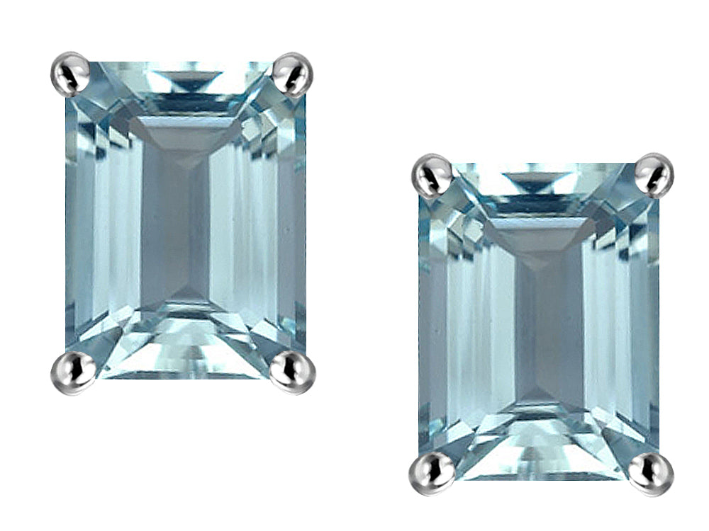 Star K Emerald Cut 8x6mm Simulated Aquamarine Earrings Studs