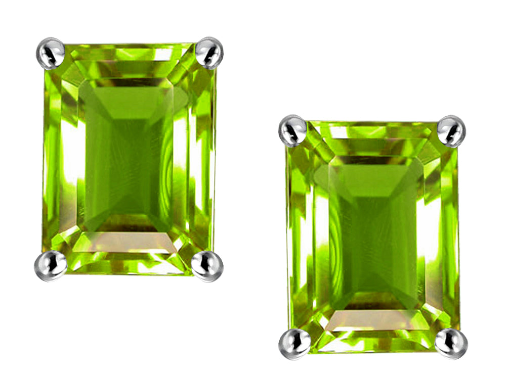 Star K Emerald Cut 8x6mm Genuine Peridot Earrings Studs