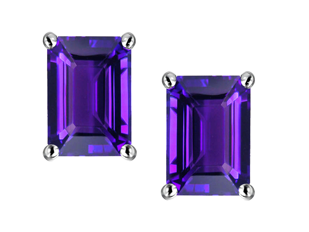 Star K Emerald Cut 7x5mm Genuine Amethyst Earrings Studs