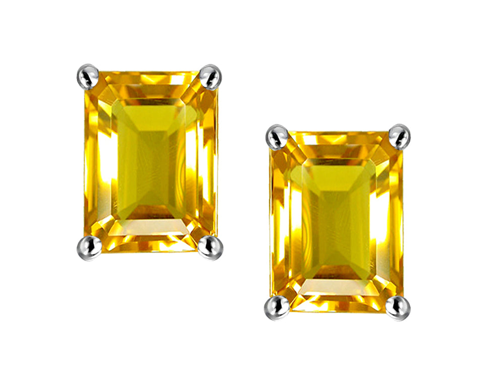 Star K Emerald Cut 7x5mm Genuine Citrine Earrings Studs