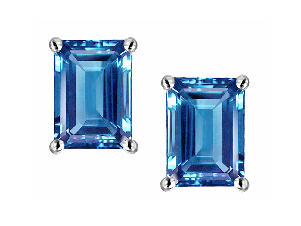 Star K Emerald Cut 7x5mm Genuine Blue Topaz Earrings Studs