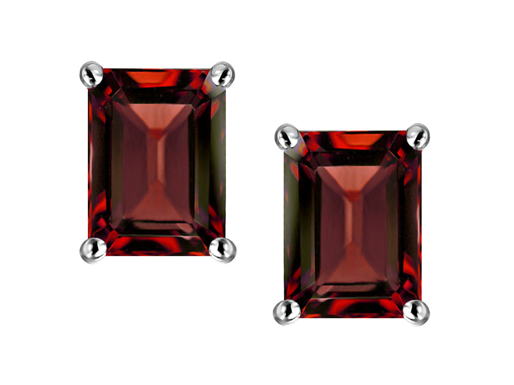 Star K Emerald Cut 7x5mm Genuine Garnet Earrings Studs