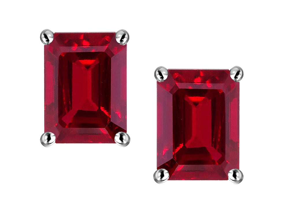 Star K Emerald Cut 7x5mm Created Ruby Earrings Studs