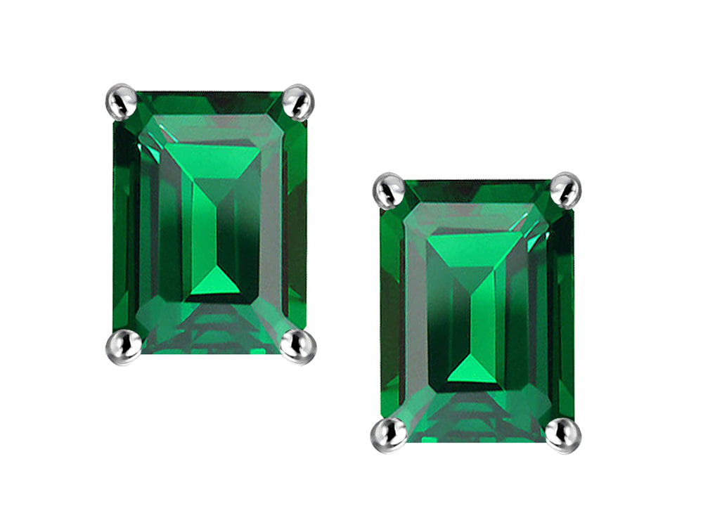 Star K Emerald Cut 7x5mm Simulated Emerald Earrings Studs