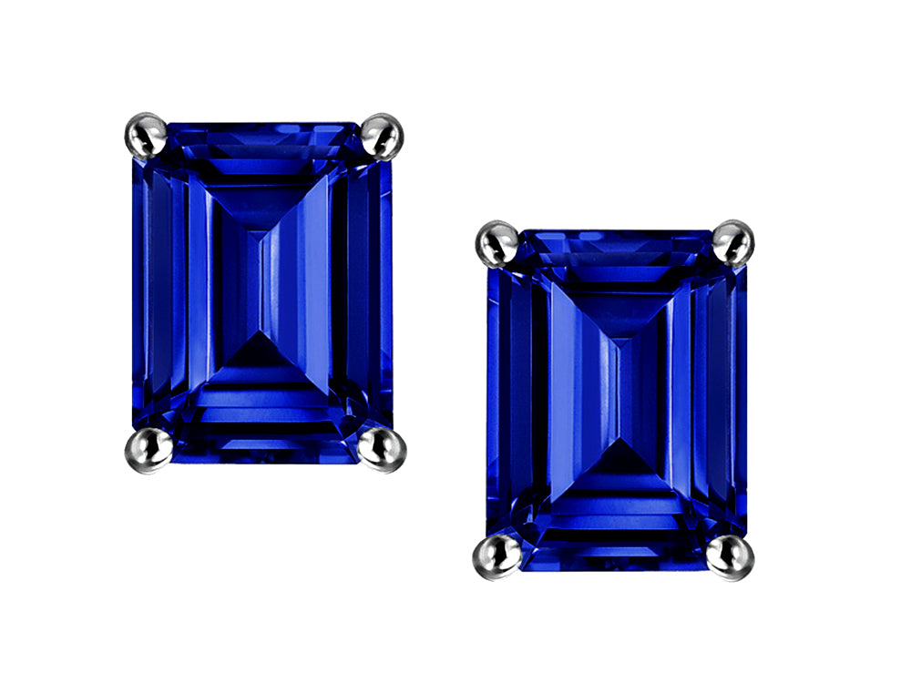 Star K Emerald Cut 7x5mm Created Sapphire Earrings Studs