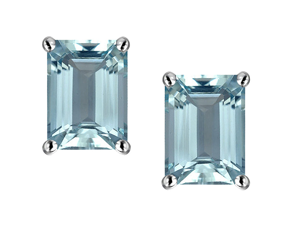 Star K Emerald Cut 7x5mm Sky Blue Topaz Earrings Studs