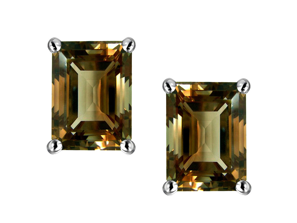 Star K Emerald Cut 7x5mm Genuine Smoky Quartz Earrings Studs