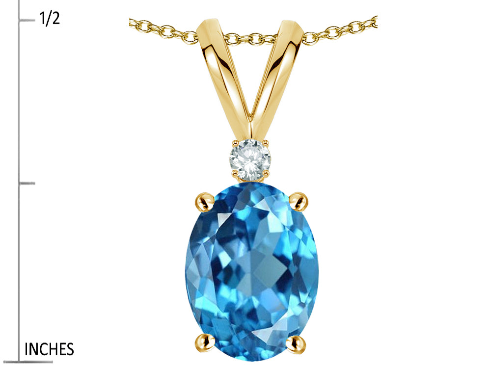 Star K Oval 7x5mm Genuine Blue Topaz Pendant Necklace