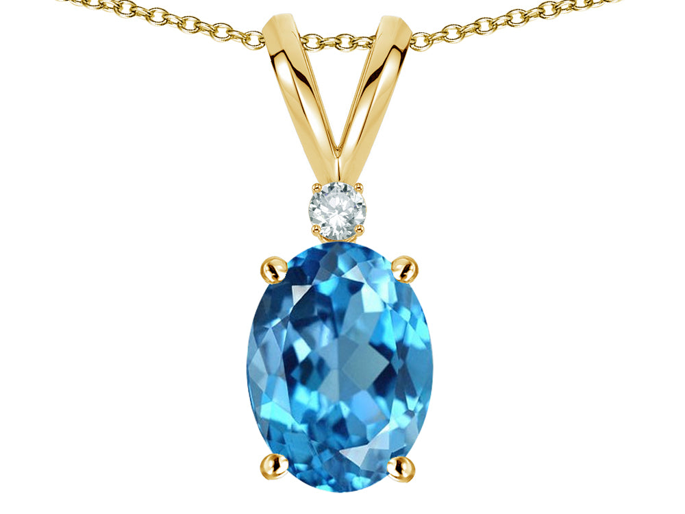 Star K Oval 7x5mm Genuine Blue Topaz Pendant Necklace