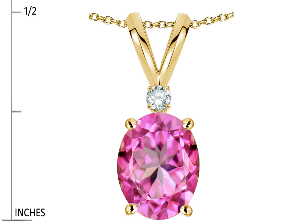 Star K Oval 7x5mm Created Pink Sapphire Pendant Necklace