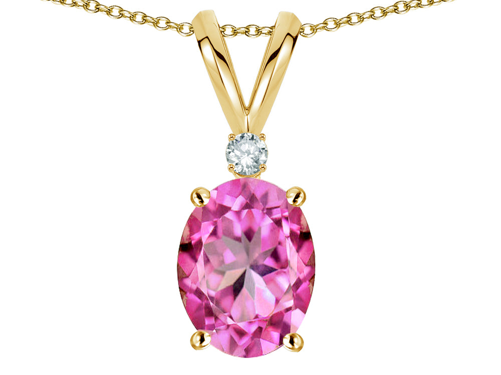 Star K Oval 7x5mm Created Pink Sapphire Pendant Necklace