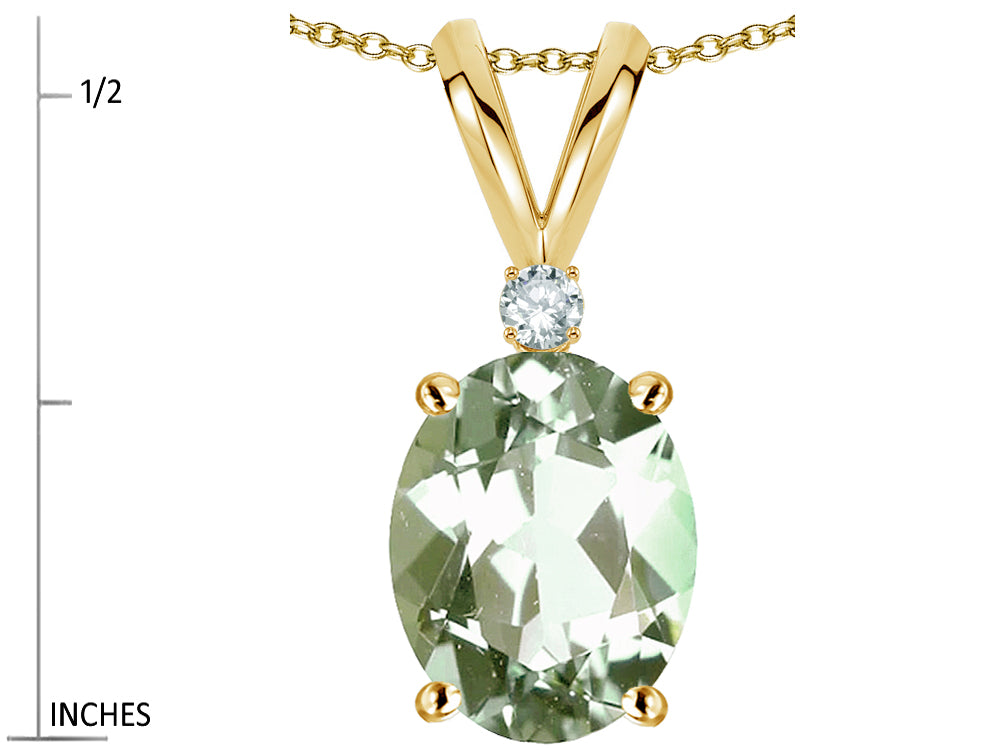 Star K Oval 8x6mm Genuine Green Amethyst Rabbit Ear Pendant Necklace