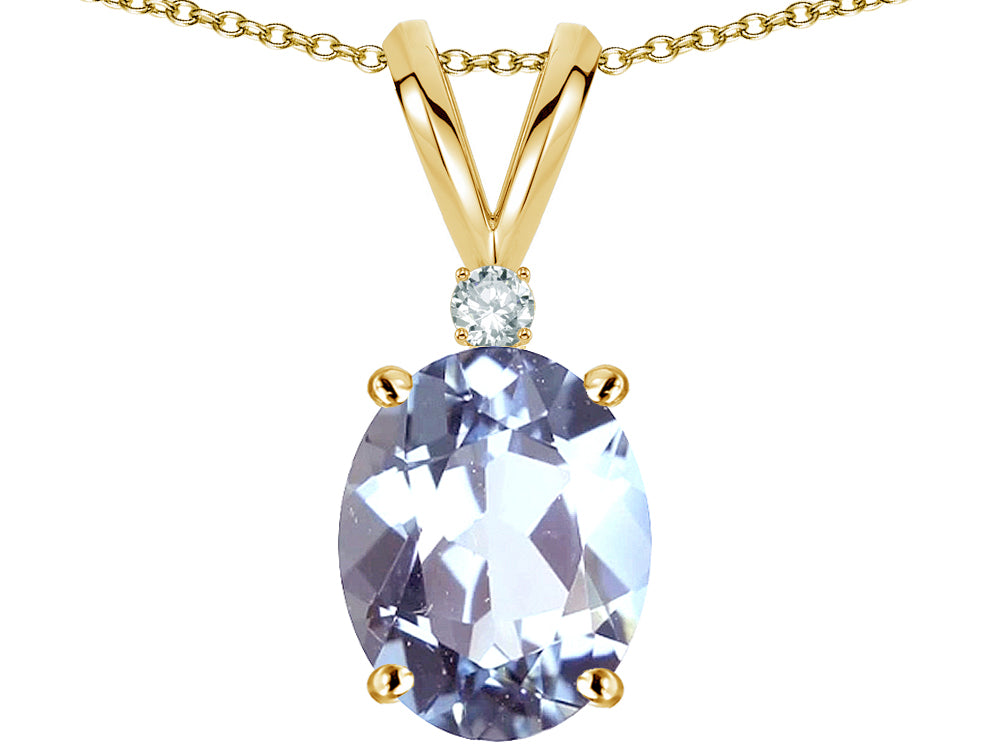 Star K Oval 8x6mm Genuine Aquamarine Rabbit Ear Pendant Necklace