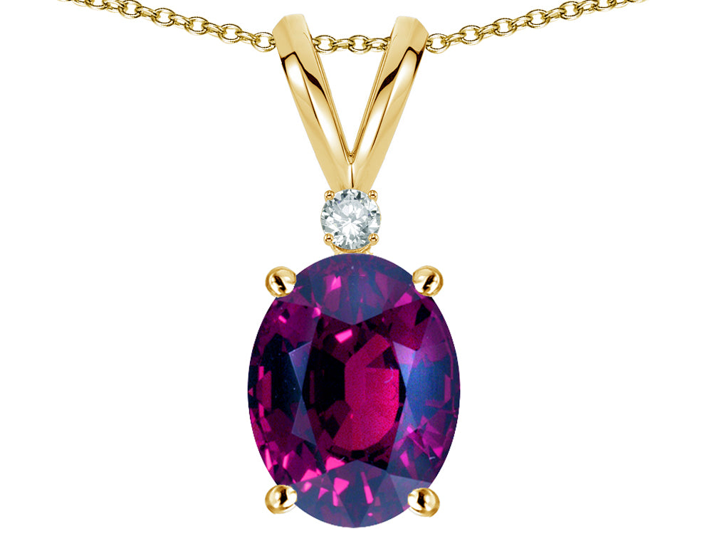 Star K Oval 8x6mm Genuine Rhodolite Rabbit Ear Pendant Necklace