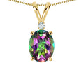 Star K Oval 8x6mm Rainbow Mystic Topaz Rabbit Ear Pendant Necklace