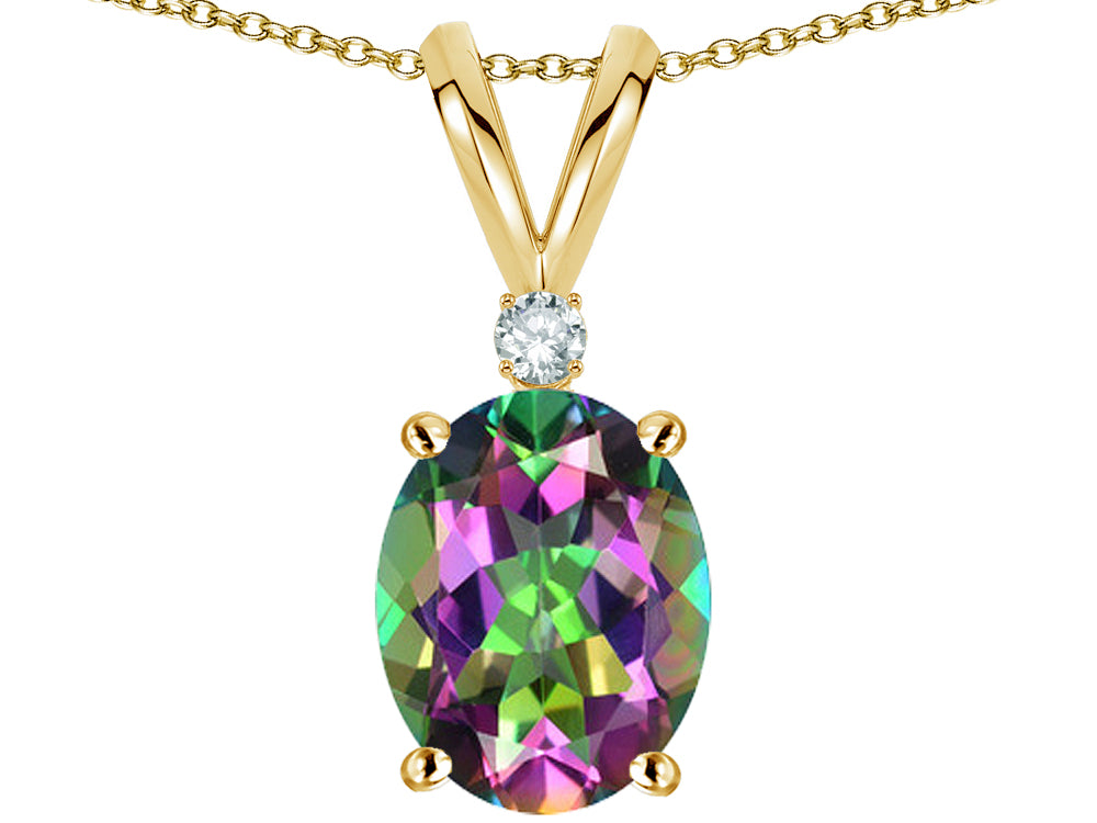 Star K Oval 8x6mm Rainbow Mystic Topaz Rabbit Ear Pendant Necklace