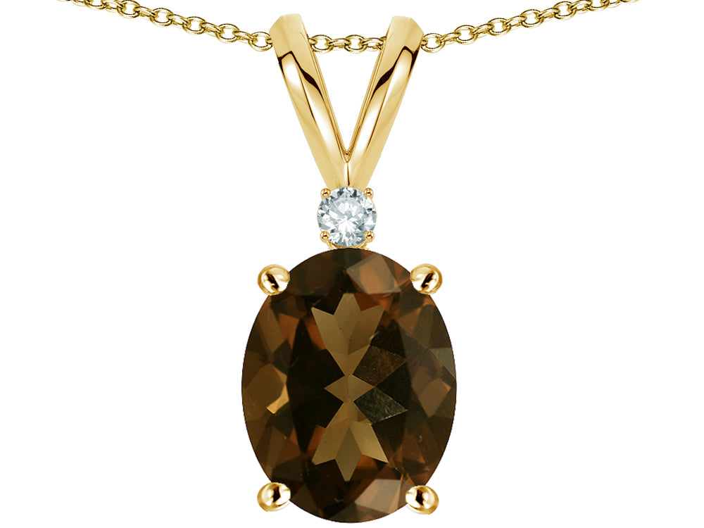 Star K Oval 8x6mm Genuine Smoky Quartz Rabbit Ear Pendant Necklace