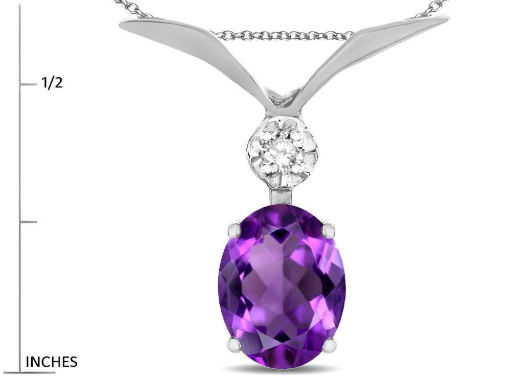 Star K Oval 8x6mm Genuine Amethyst V Shaped Pendant Necklace