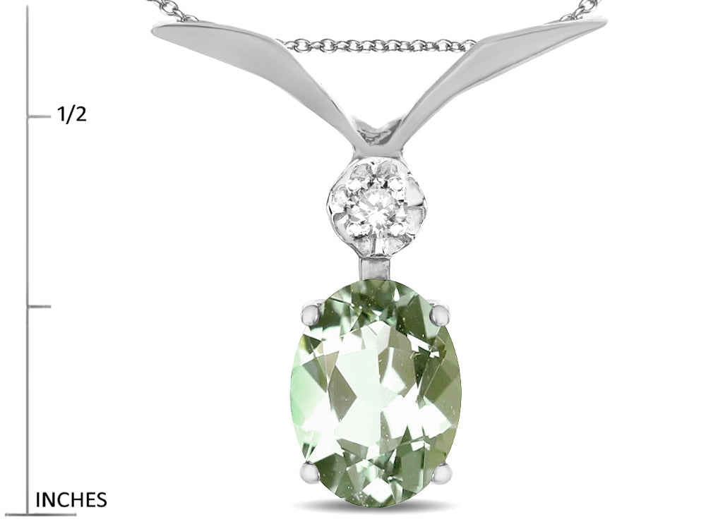 Star K Oval 8x6mm Genuine Green Amethyst V Shaped Pendant Necklace