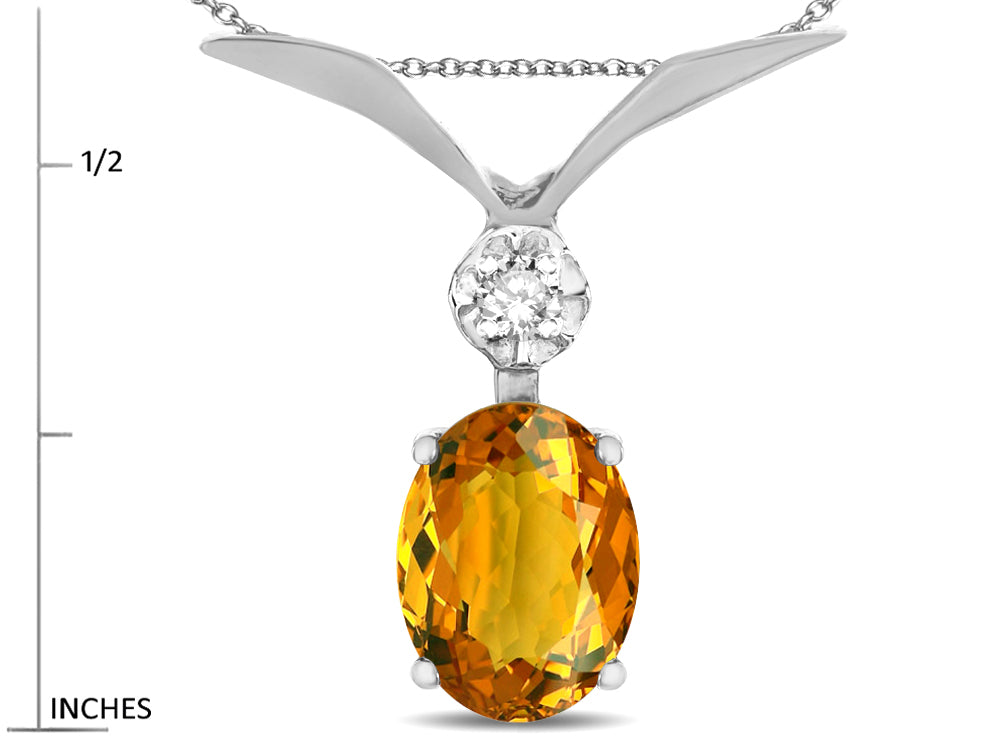 Star K Oval 8x6mm Genuine Citrine V Shaped Pendant Necklace
