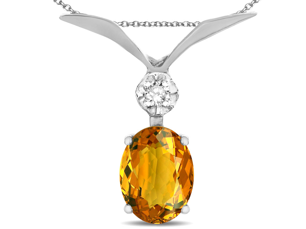 Star K Oval 8x6mm Genuine Citrine V Shaped Pendant Necklace