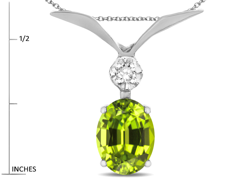 Star K Oval 8x6mm Genuine Peridot V Shaped Pendant Necklace