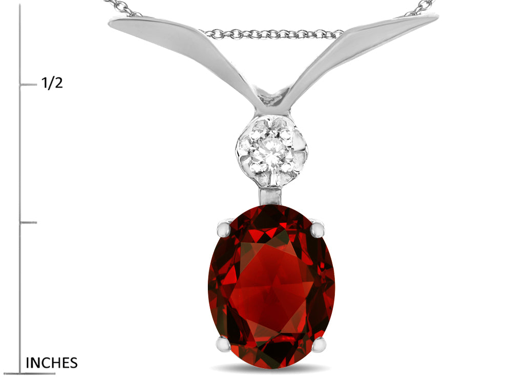Star K Oval 8x6mm Genuine Garnet V Shaped Pendant Necklace