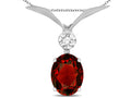 Star K Oval 8x6mm Genuine Garnet V Shaped Pendant Necklace