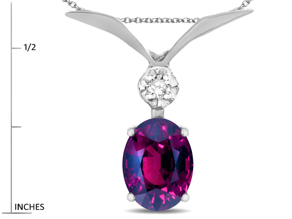 Star K Oval 8x6mm Genuine Rhodolite V Shaped Pendant Necklace