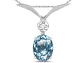 Star K Oval 8x6mm Genuine Sky Blue Topaz V Shaped Pendant Necklace