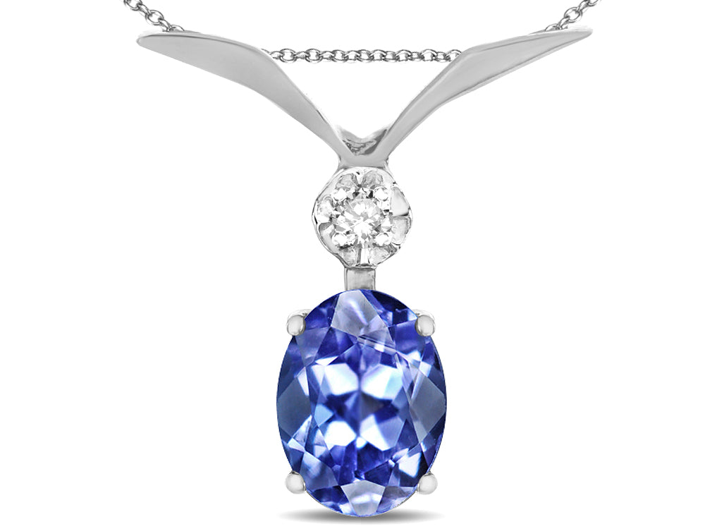 Star K Oval 8x6mm Genuine Tanzanite V Shaped Pendant Necklace