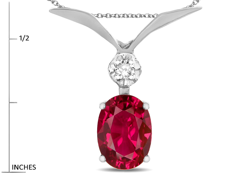 Star K Oval 8x6mm Created Ruby V Shaped Pendant Necklace