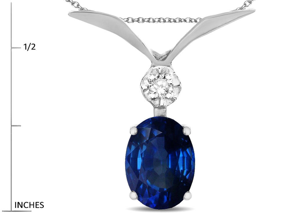 Star K Oval 8x6mm Created Sapphire V Shaped Pendant Necklace