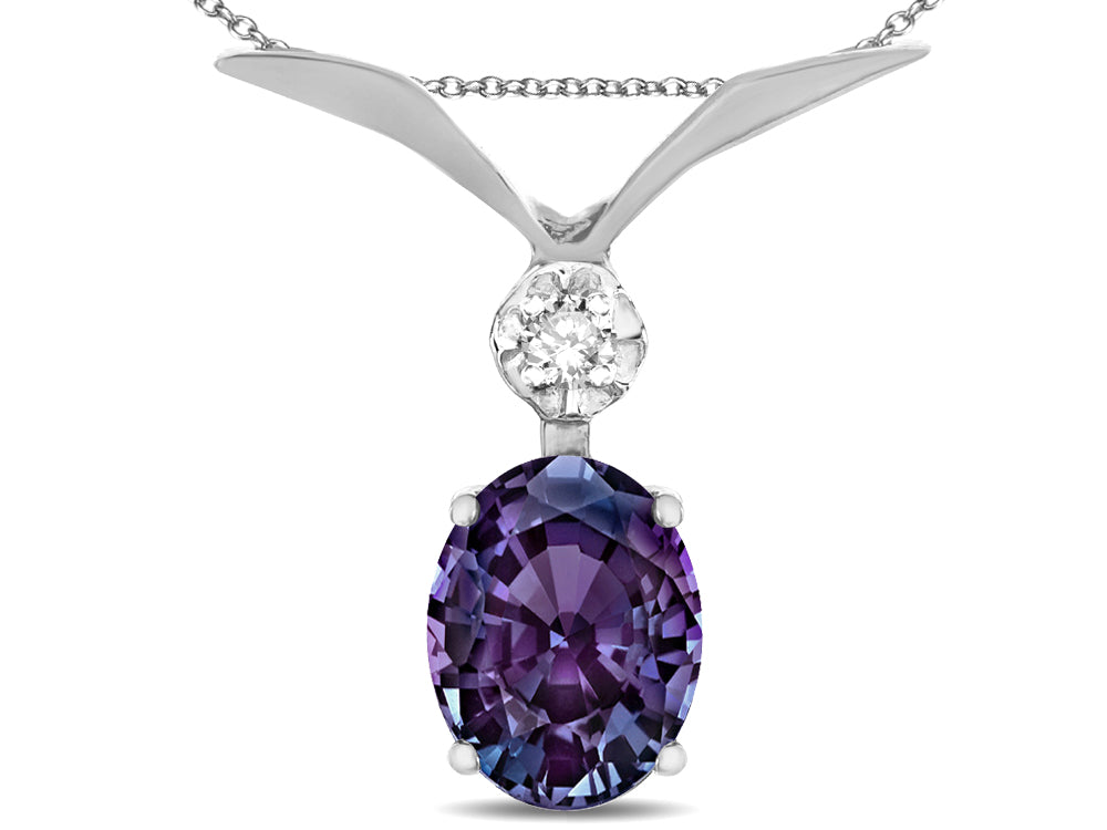 Star K Oval 8x6mm Simulated Alexandrite V Shaped Pendant Necklace
