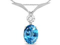 Star K Oval 8x6mm Genuine Blue Topaz V Shaped Pendant Necklace