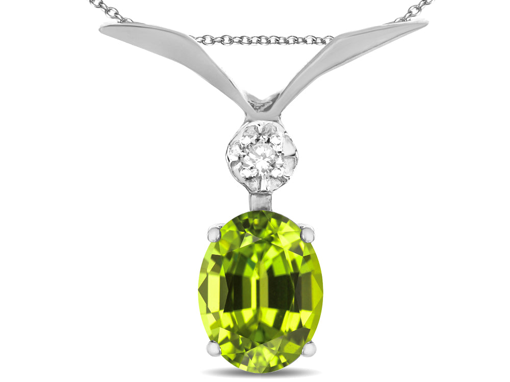 Star K Oval 8x6mm Genuine Peridot V Shaped Pendant Necklace